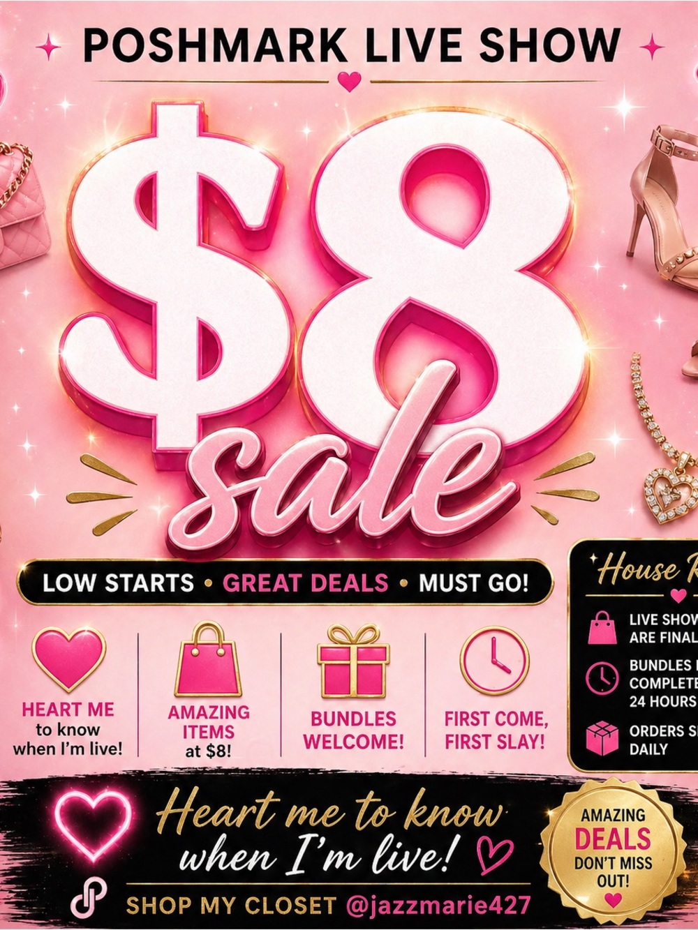 $8 Sale Pink Party Sign – Live Show Promotional Poster